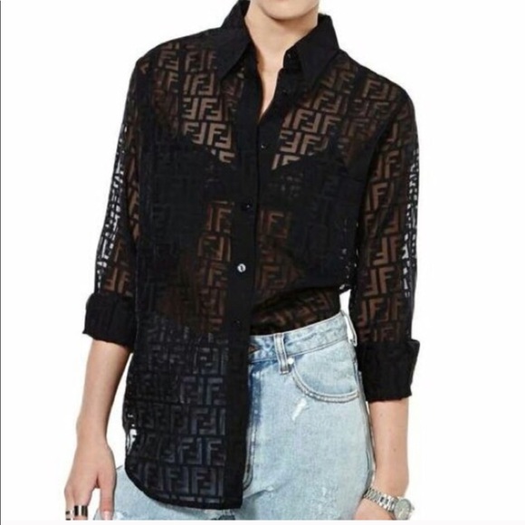 Fendi Tops - Vintage Fendi logo monogram sheer silk top